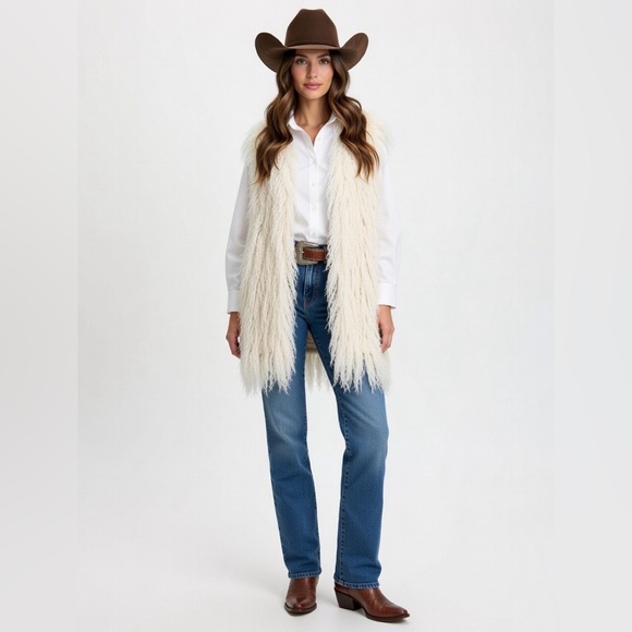 felicity Jackets & Blazers - Felicity Fuzzy Ivory Women's Faux Fur Vest